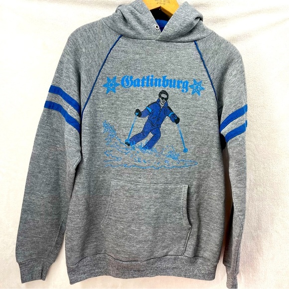 Jerzees By Russell Vtg Gatlinburg Tennessee Grey Pullover Hoodie Sweatshirt Sz L - Picture 1 of 6